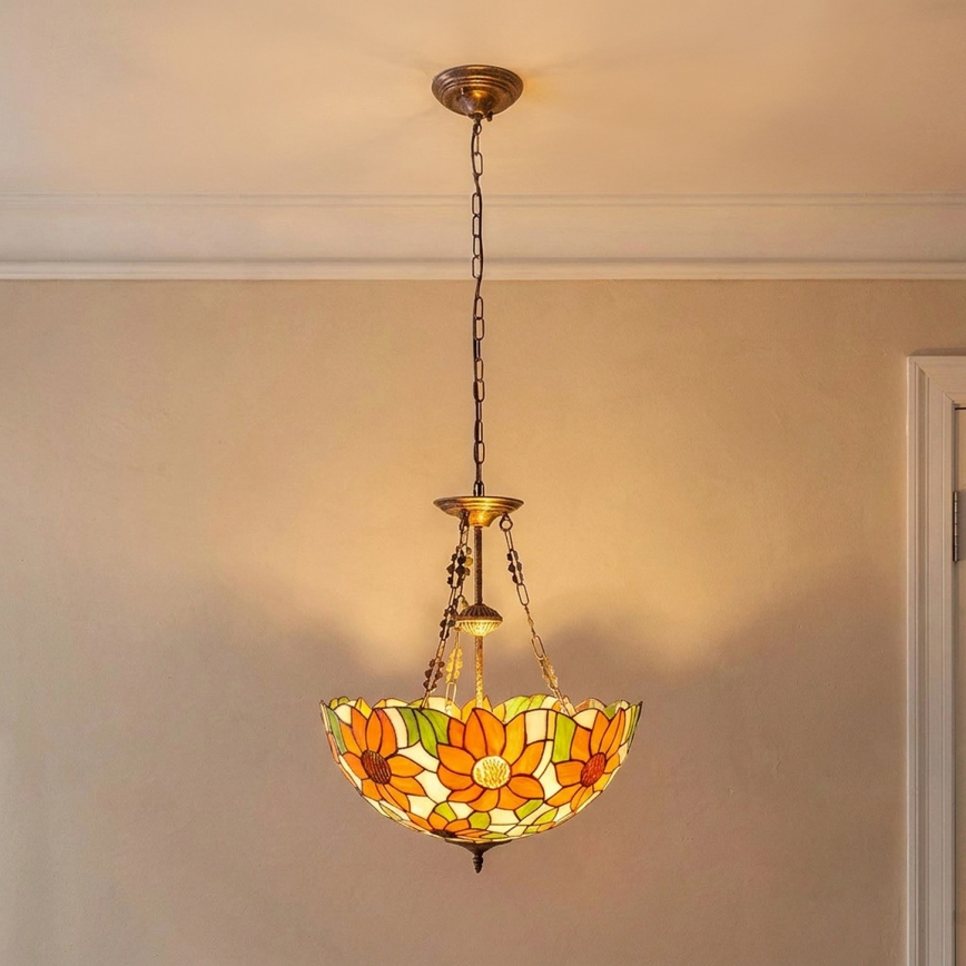 Brilagi - Πολυέλαιος Tiffany με βιτρώ σε αλυσίδα SUNFLOWER 3xE27/60W/230V Ø 50 cm