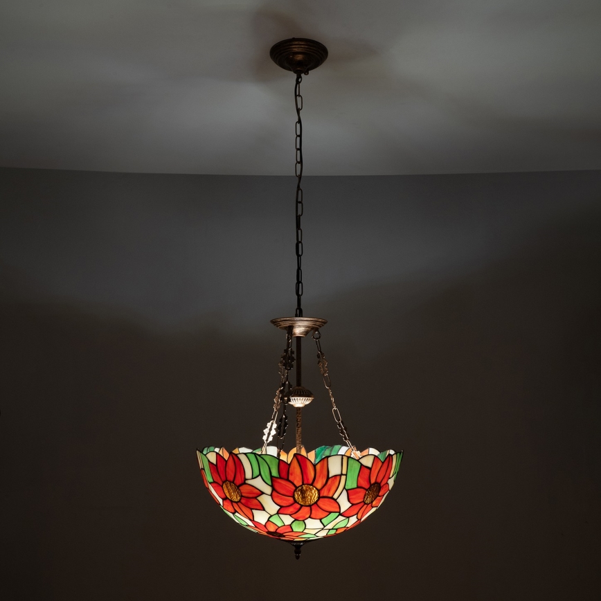 Brilagi - Πολυέλαιος Tiffany με βιτρώ σε αλυσίδα SUNFLOWER 3xE27/60W/230V Ø 50 cm