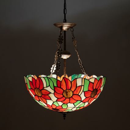 Brilagi - Πολυέλαιος Tiffany με βιτρώ σε αλυσίδα SUNFLOWER 3xE27/60W/230V Ø 50 cm
