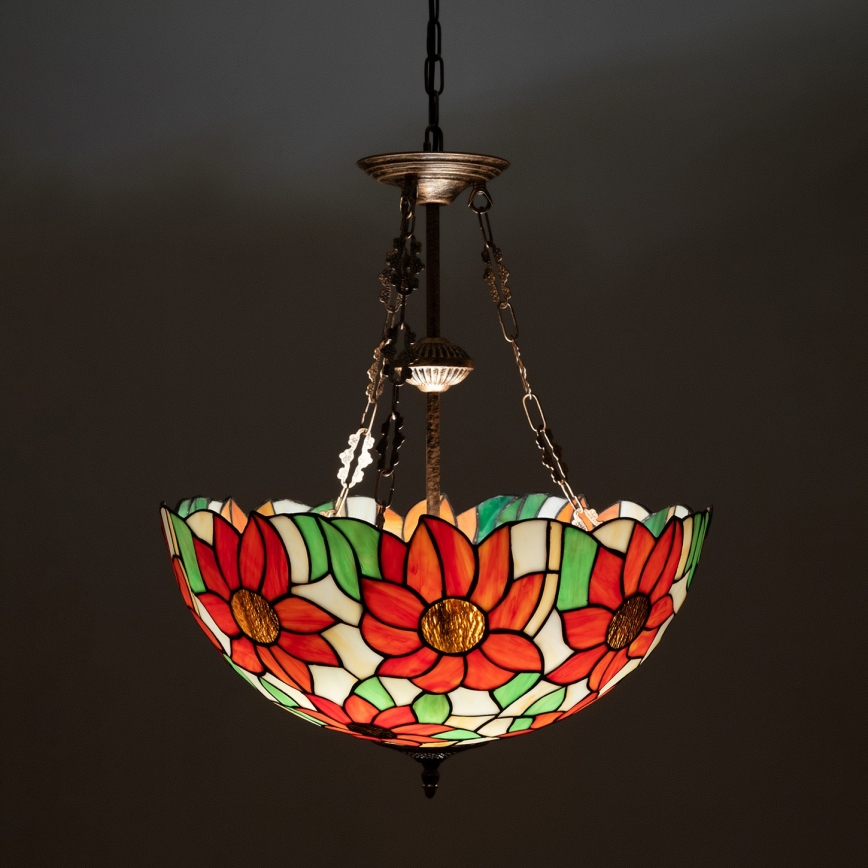 Brilagi - Πολυέλαιος Tiffany με βιτρώ σε αλυσίδα SUNFLOWER 3xE27/60W/230V Ø 50 cm