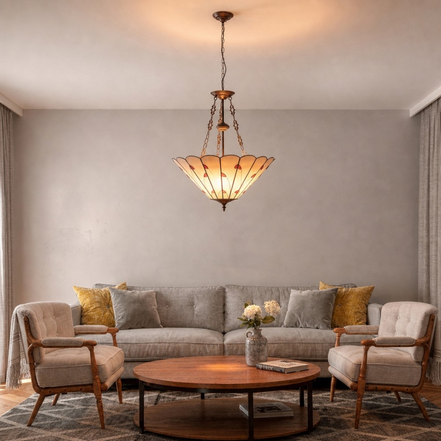 Brilagi - Πολυέλαιος Tiffany με βιτρό σε αλυσίδα FOLIA 3xE27/60W/230V Ø 50 εκ.