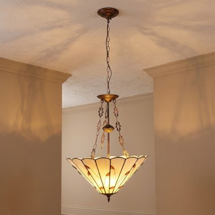 Brilagi - Πολυέλαιος Tiffany με βιτρό σε αλυσίδα FOLIA 3xE27/60W/230V Ø 50 εκ.