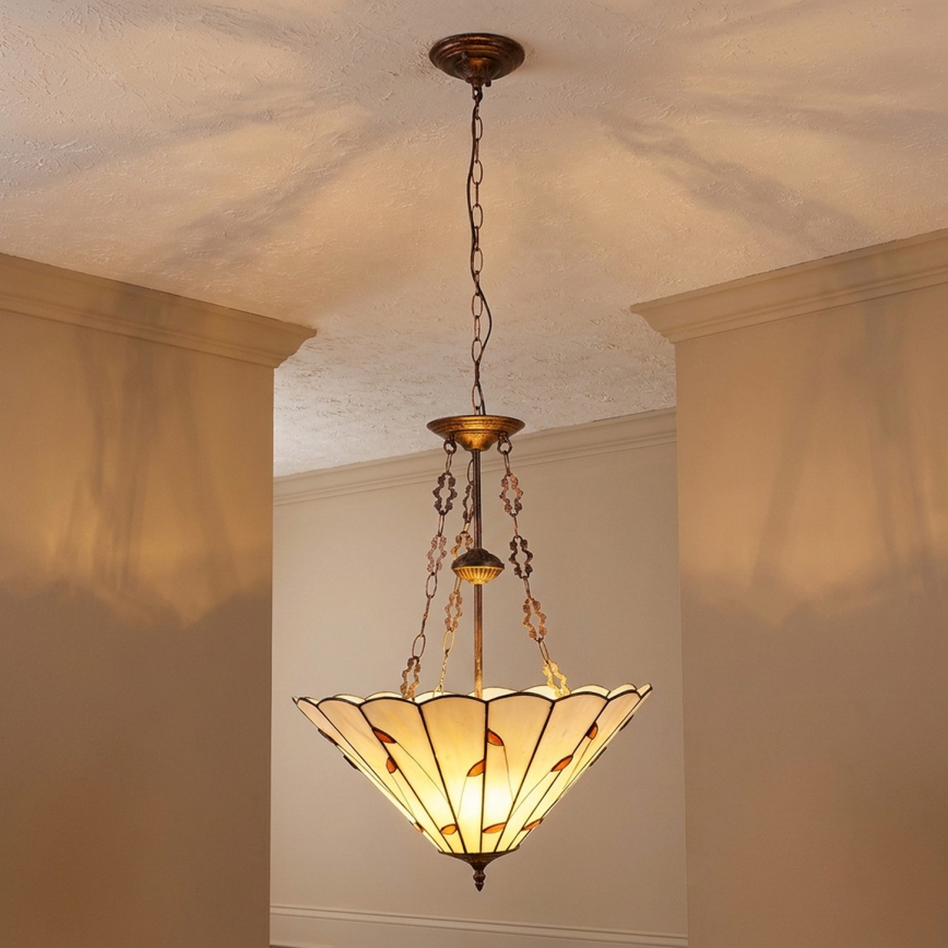 Brilagi - Πολυέλαιος Tiffany με βιτρό σε αλυσίδα FOLIA 3xE27/60W/230V Ø 50 εκ.