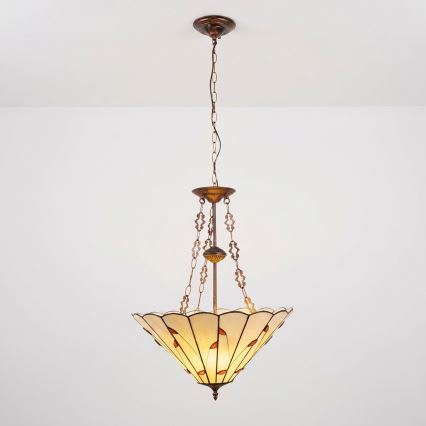 Brilagi - Πολυέλαιος Tiffany με βιτρό σε αλυσίδα FOLIA 3xE27/60W/230V Ø 50 εκ.