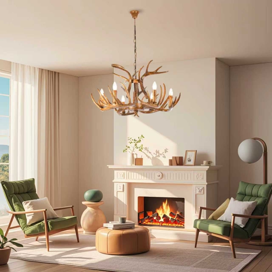 Brilagi - Πολυέλαιος με αλυσίδα DEER 6xE14/10W/230V, διάμ. 80 εκ., με σχέδιο κεράτων