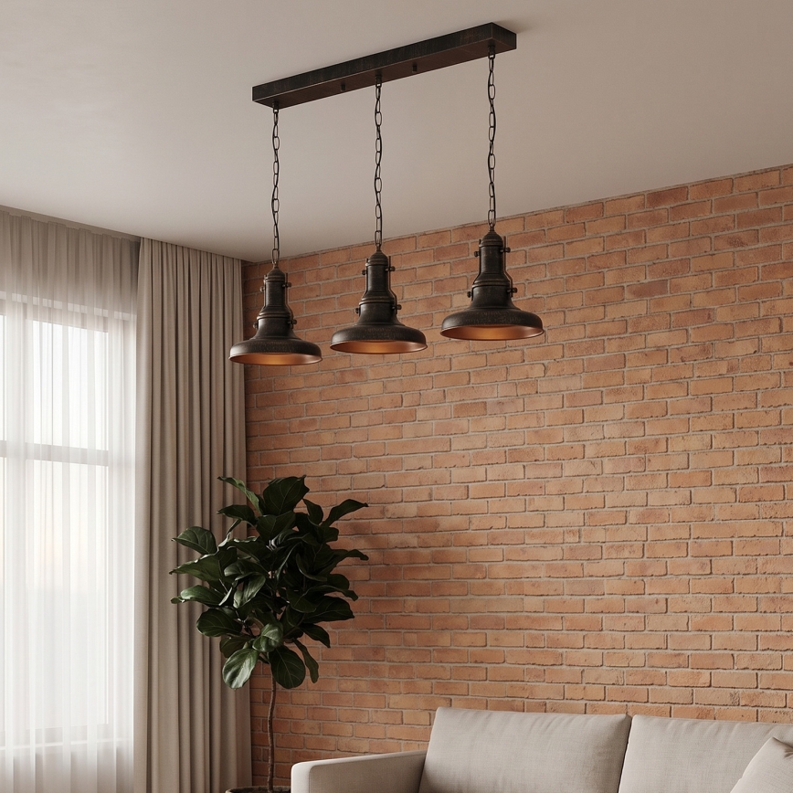 Brilagi - Πολυέλαιος με αλυσίδα PYRONIC 3xE27/40W/230V μπρονζέ/πατίνα