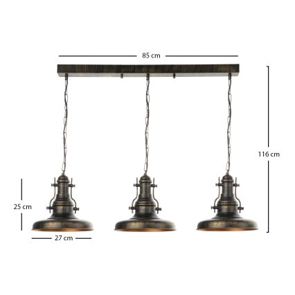 Brilagi - Πολυέλαιος με αλυσίδα PYRONIC 3xE27/40W/230V μπρονζέ/πατίνα