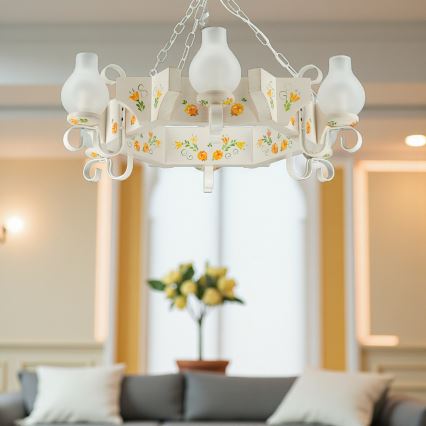 Brilagi - Πολυέλαιος με αλυσίδα QUEEN 6xE14/40W/230V οξιά/κρεμ