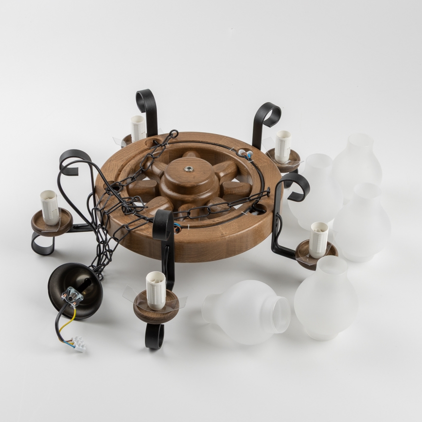 Brilagi - Πολυέλαιος με αλυσίδα ROATA 5xE14/40W/230V διάμετρος 50 cm οξιά/καρυδιά