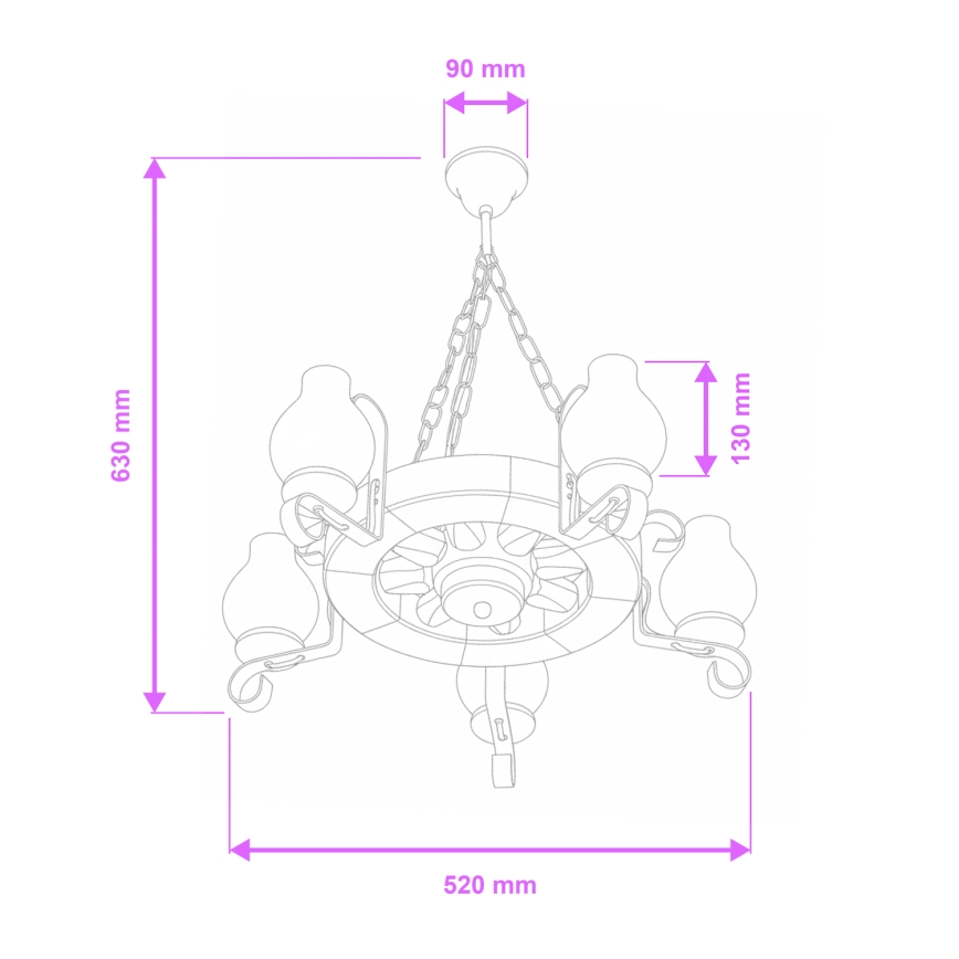 Brilagi - Πολυέλαιος με αλυσίδα ROATA 5xE14/40W/230V διάμετρος 50 cm οξιά/καρυδιά
