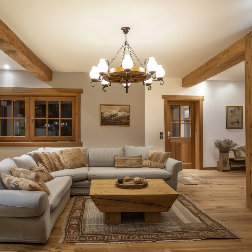 Brilagi - Πολυέλαιος με αλυσίδα ROATA 8xE14/40W/230V Ø 70 εκ. οξιά/καρυδιά