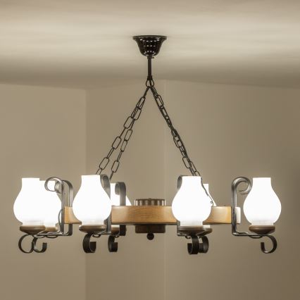 Brilagi - Πολυέλαιος με αλυσίδα ROATA 8xE14/40W/230V Ø 70 εκ. οξιά/καρυδιά