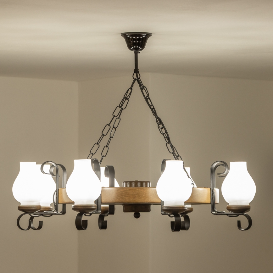 Brilagi - Πολυέλαιος με αλυσίδα ROATA 8xE14/40W/230V Ø 70 εκ. οξιά/καρυδιά