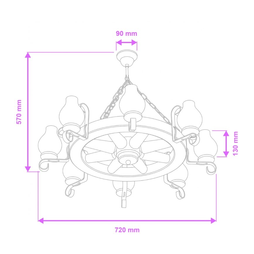Brilagi - Πολυέλαιος με αλυσίδα ROATA 8xE14/40W/230V Ø 70 εκ. οξιά/καρυδιά