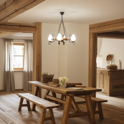 Brilagi - Πολυέλαιος με αλυσίδα TIMONA 4xE14/40W/230V διάμ. 50 εκ., φινίρισμα οξιάς