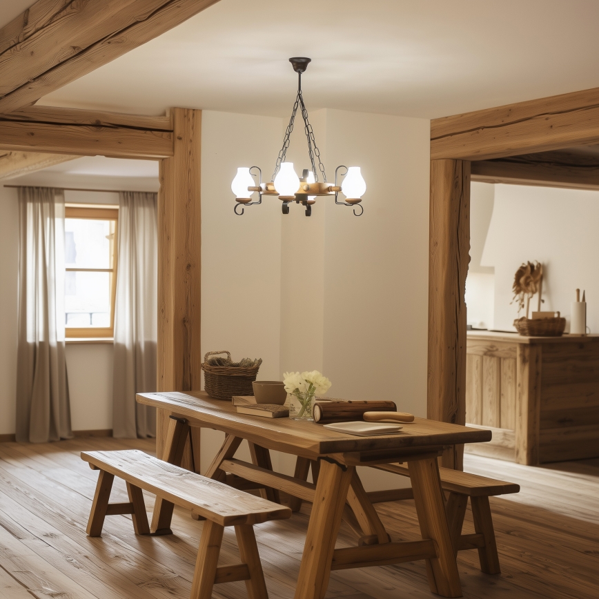 Brilagi - Πολυέλαιος με αλυσίδα TIMONA 4xE14/40W/230V διάμ. 50 εκ., φινίρισμα οξιάς