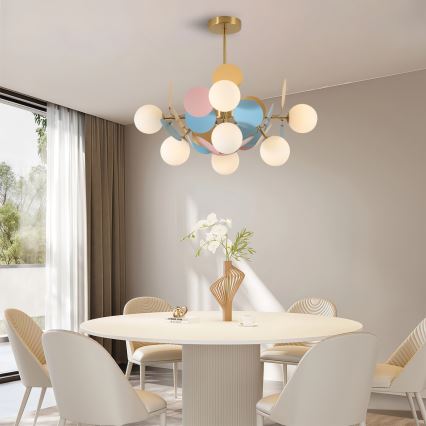 Brilagi - Πολυέλαιος με ράβδο BALMO 8xG9/9W/230V Ø 60 cm χρυσό/μπλε/ροζ