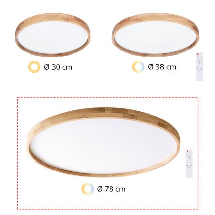 Brilagi - Ρυθμιζόμενο LED φωτιστικό οροφής ALSON LED/72W/230V 3000-6500K, απόχρωση δρυός, διάμ. 78 cm + τηλεχειριστήριο