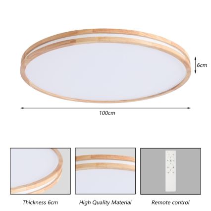Brilagi - Ρυθμιζόμενο φωτιστικό οροφής LED MOLINA LED/128W/230V 3000-6000K δρυς Ø100 cm + τηλεχειριστήριο