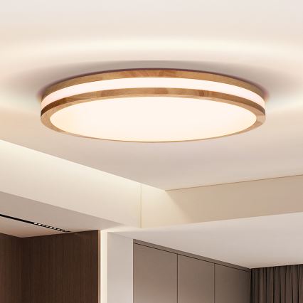 Brilagi - LED ρυθμιζόμενο φωτιστικό οροφής MOLINA LED/60W/230V 3000-6500K σε απόχρωση δρυός, διάμετρος 58 cm + τηλεχειριστήριο