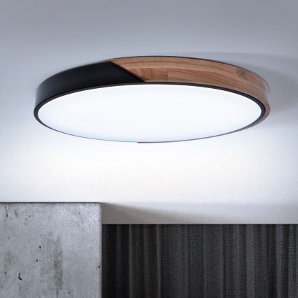 Brilagi - Ρυθμιζόμενο φωτιστικό οροφής LED PILANA LED/60W/230V 3000-6500K δρυς/μαύρο διάμ. 60 cm + τηλεχειριστήριο