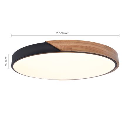 Brilagi - Ρυθμιζόμενο φωτιστικό οροφής LED PILANA LED/60W/230V 3000-6500K δρυς/μαύρο διάμ. 60 cm + τηλεχειριστήριο