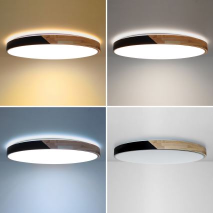 Brilagi - Ρυθμιζόμενο LED φωτιστικό οροφής PILANA LED/72W/230V 3000-6500K δρυς/μαύρο διάμ. 80 cm + τηλεχειριστήριο