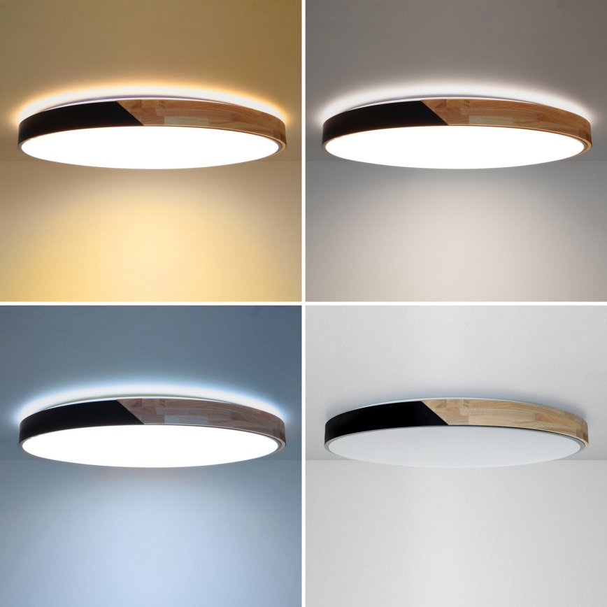 Brilagi - Ρυθμιζόμενο LED φωτιστικό οροφής PILANA LED/72W/230V 3000-6500K δρυς/μαύρο διάμ. 80 cm + τηλεχειριστήριο