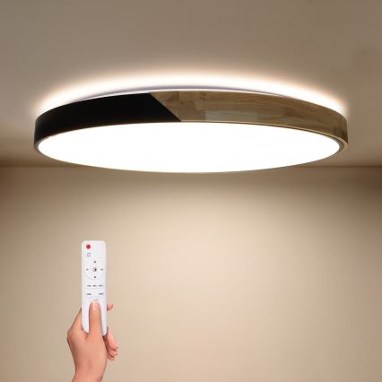 Brilagi - Ρυθμιζόμενο LED φωτιστικό οροφής PILANA LED/72W/230V 3000-6500K δρυς/μαύρο διάμ. 80 cm + τηλεχειριστήριο