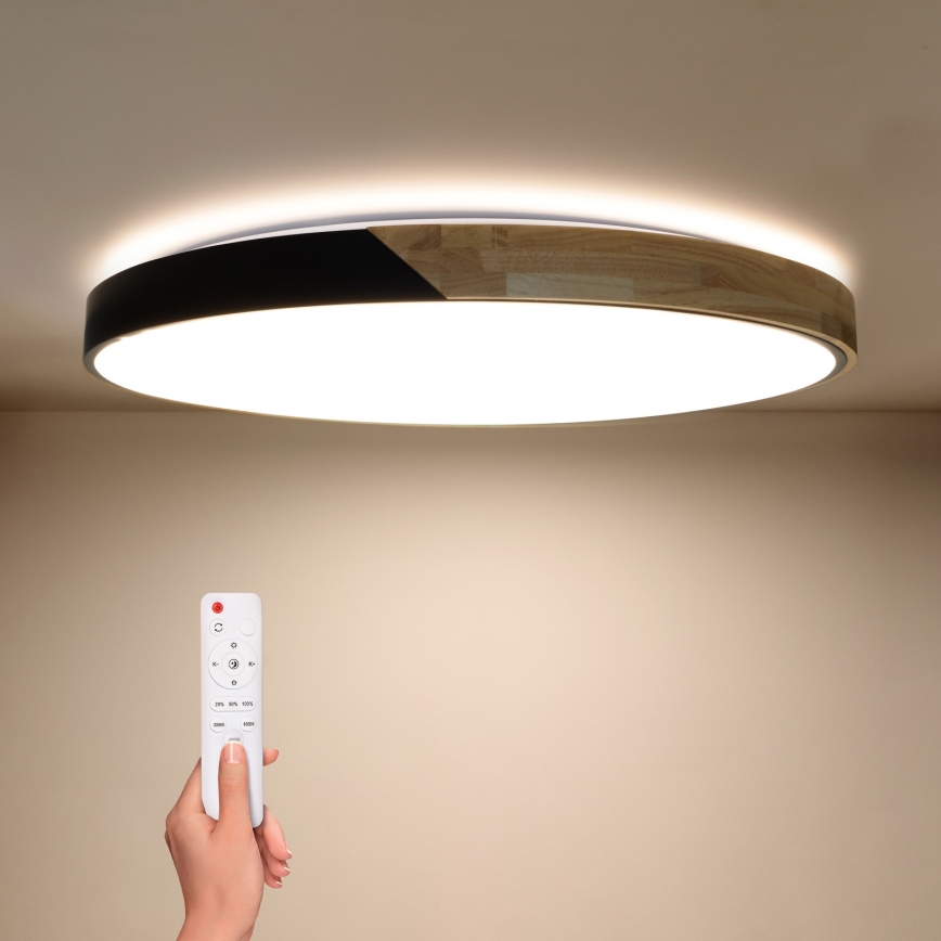 Brilagi - Ρυθμιζόμενο LED φωτιστικό οροφής PILANA LED/72W/230V 3000-6500K δρυς/μαύρο διάμ. 80 cm + τηλεχειριστήριο
