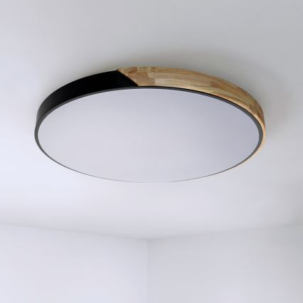 Brilagi - Ρυθμιζόμενο LED φωτιστικό οροφής PILANA LED/72W/230V 3000-6500K δρυς/μαύρο διάμ. 80 cm + τηλεχειριστήριο