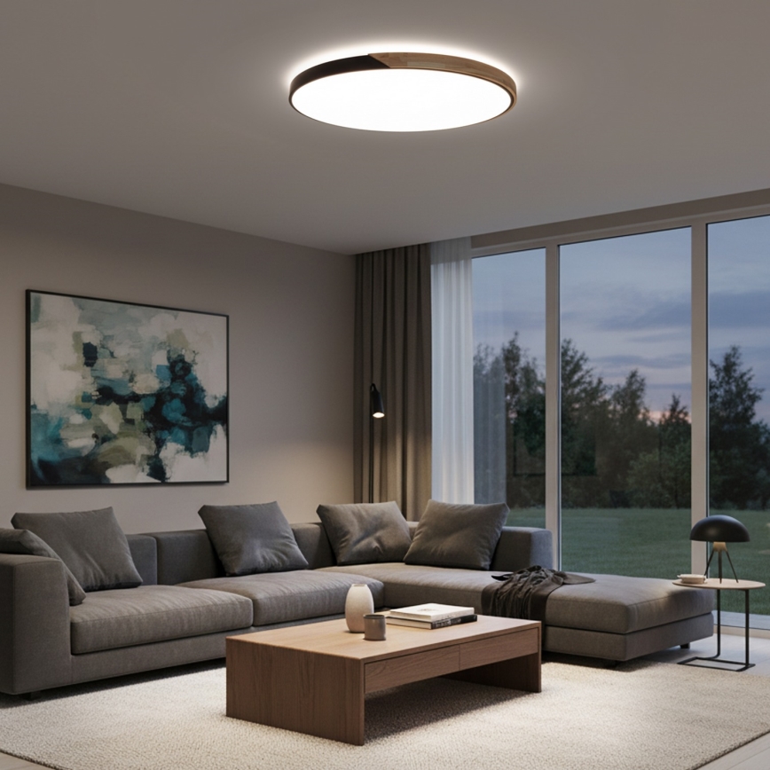 Brilagi - Ρυθμιζόμενο LED φωτιστικό οροφής PILANA LED/72W/230V 3000-6500K δρυς/μαύρο διάμ. 80 cm + τηλεχειριστήριο