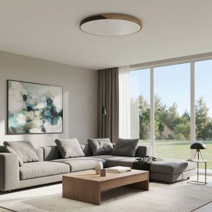 Brilagi - Ρυθμιζόμενο LED φωτιστικό οροφής PILANA LED/72W/230V 3000-6500K δρυς/μαύρο διάμ. 80 cm + τηλεχειριστήριο