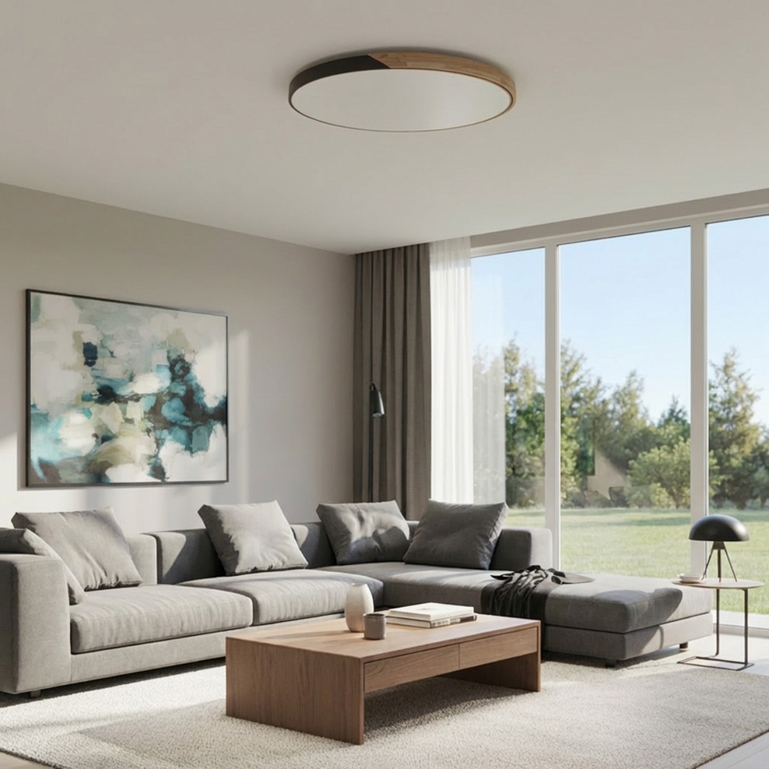 Brilagi - Ρυθμιζόμενο LED φωτιστικό οροφής PILANA LED/72W/230V 3000-6500K δρυς/μαύρο διάμ. 80 cm + τηλεχειριστήριο