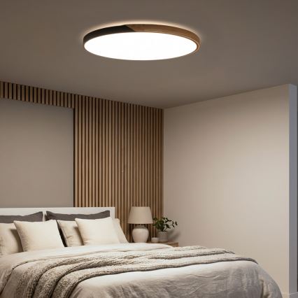Brilagi - Ρυθμιζόμενο LED φωτιστικό οροφής PILANA LED/72W/230V 3000-6500K δρυς/μαύρο διάμ. 80 cm + τηλεχειριστήριο