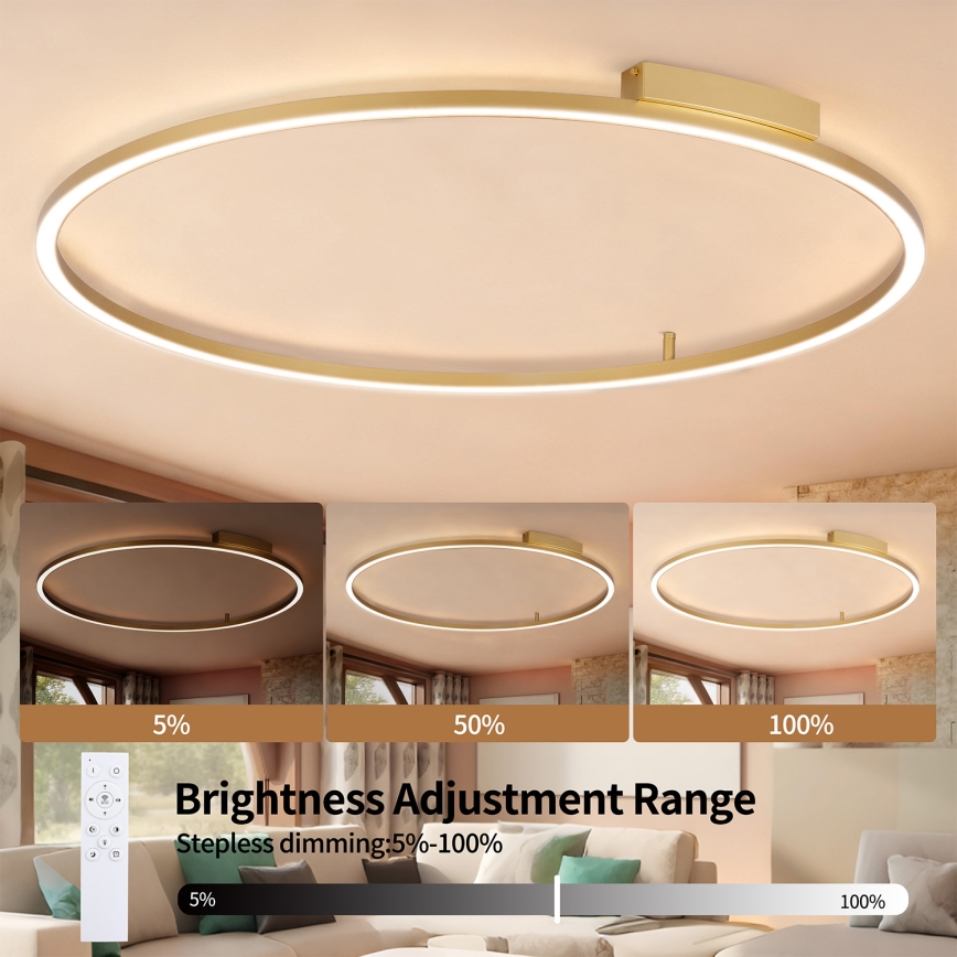 Brilagi - Ρυθμιζόμενο LED φωτιστικό οροφής PORTOFINO LED/85W/230V 3000-6000K διάμ. 120 cm χρυσό + τηλεχειριστήριο