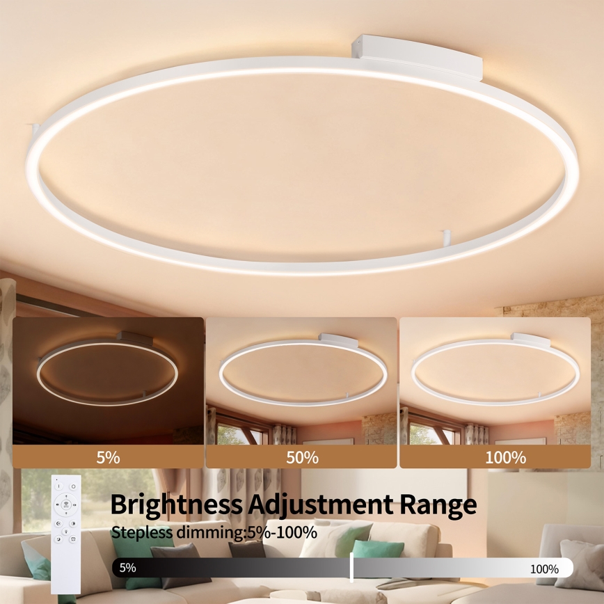 Brilagi - LED Ρυθμιζόμενο φωτιστικό οροφής PORTOFINO LED/85W/230V 3000-6000K διάμ. 120 cm λευκό + τηλεχειριστήριο