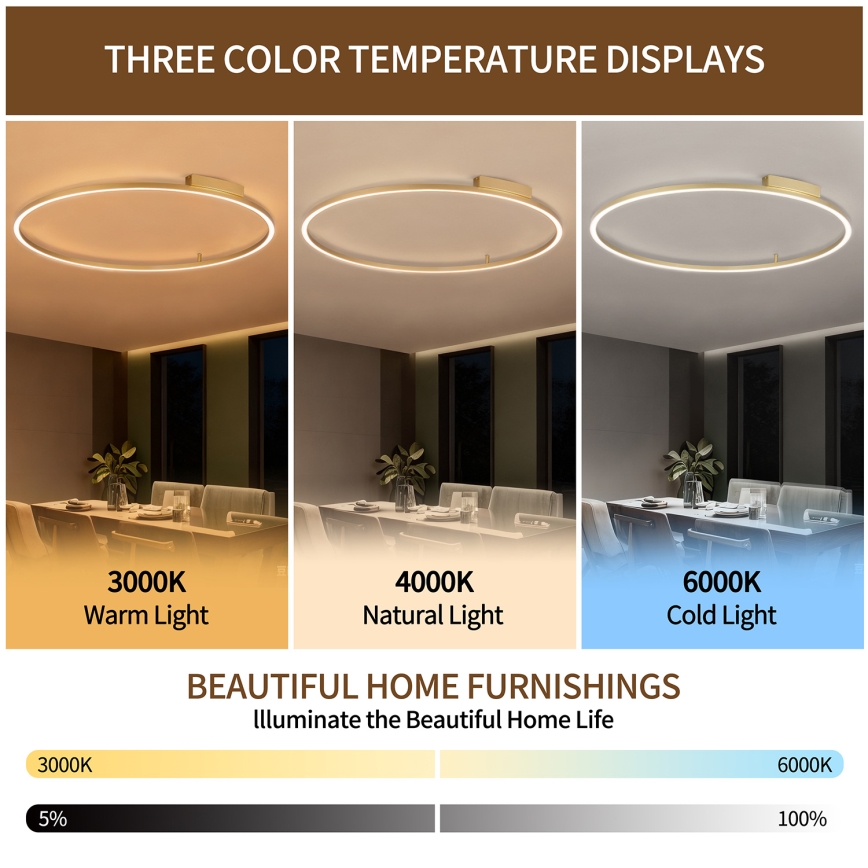 Brilagi - Ρυθμιζόμενο LED φωτιστικό οροφής PORTOFINO LED/85W/230V 3000-6000K διάμ. 120 cm χρυσό + τηλεχειριστήριο