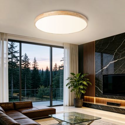Brilagi - Ρυθμιζόμενο φωτιστικό οροφής LED WOODLINE, 100 W, 230 V, 3000–6000 K, σε απόχρωση δρυός, διάμ. 80 εκ. + τηλεχειριστήριο