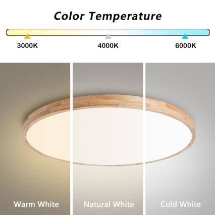 Brilagi - Ρυθμιζόμενο φωτιστικό οροφής LED WOODLINE, 100 W, 230 V, 3000–6000 K, σε απόχρωση δρυός, διάμ. 80 εκ. + τηλεχειριστήριο