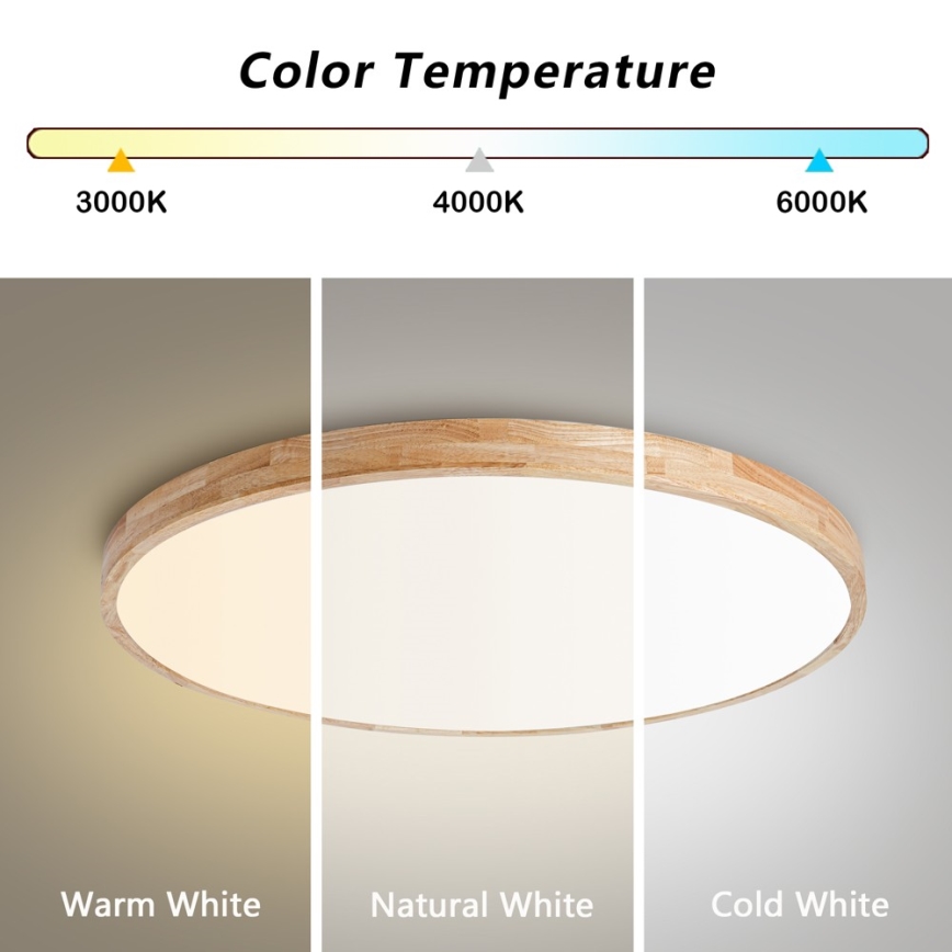 Brilagi - Ρυθμιζόμενο φωτιστικό οροφής LED WOODLINE, 100 W, 230 V, 3000–6000 K, σε απόχρωση δρυός, διάμ. 80 εκ. + τηλεχειριστήριο