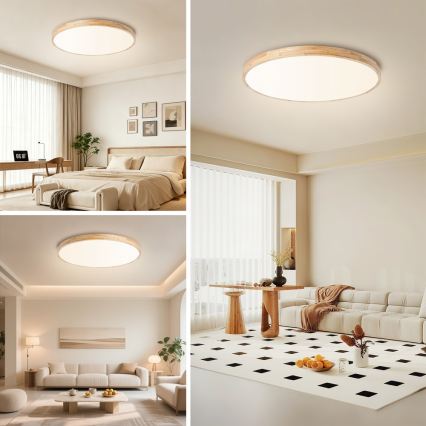 Brilagi - Ρυθμιζόμενο φωτιστικό οροφής LED WOODLINE, 100 W, 230 V, 3000–6000 K, σε απόχρωση δρυός, διάμ. 80 εκ. + τηλεχειριστήριο