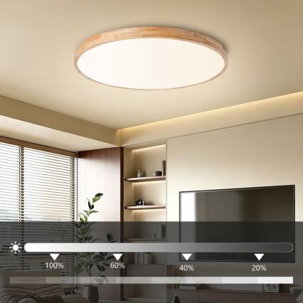 Brilagi - Ρυθμιζόμενο φωτιστικό οροφής LED WOODLINE, 100 W, 230 V, 3000–6000 K, σε απόχρωση δρυός, διάμ. 80 εκ. + τηλεχειριστήριο