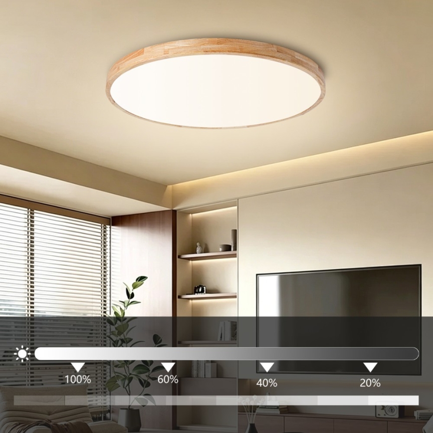 Brilagi - Ρυθμιζόμενο φωτιστικό οροφής LED WOODLINE, 100 W, 230 V, 3000–6000 K, σε απόχρωση δρυός, διάμ. 80 εκ. + τηλεχειριστήριο