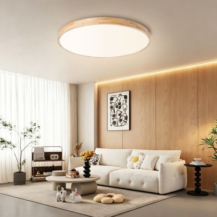 Brilagi - Ρυθμιζόμενο φωτιστικό οροφής LED WOODLINE, 100 W, 230 V, 3000–6000 K, σε απόχρωση δρυός, διάμ. 80 εκ. + τηλεχειριστήριο