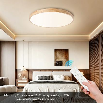 Brilagi - Ρυθμιζόμενο φωτιστικό οροφής LED WOODLINE, 100 W, 230 V, 3000–6000 K, σε απόχρωση δρυός, διάμ. 80 εκ. + τηλεχειριστήριο