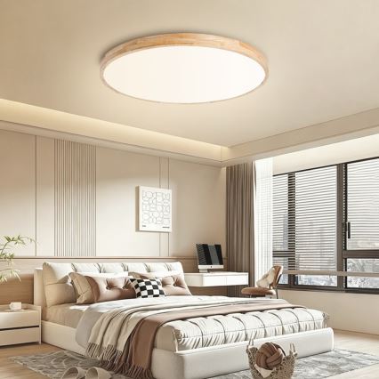 Brilagi - Ρυθμιζόμενο φωτιστικό οροφής LED WOODLINE, 100 W, 230 V, 3000–6000 K, σε απόχρωση δρυός, διάμ. 80 εκ. + τηλεχειριστήριο