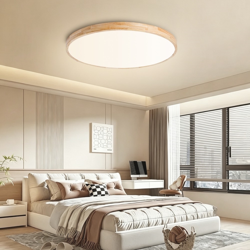 Brilagi - Ρυθμιζόμενο φωτιστικό οροφής LED WOODLINE, 100 W, 230 V, 3000–6000 K, σε απόχρωση δρυός, διάμ. 80 εκ. + τηλεχειριστήριο