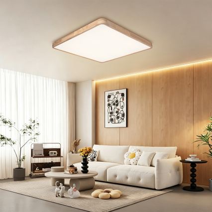 Brilagi - Ρυθμιζόμενο LED φωτιστικό οροφής WOODLINE SQUARE LED/100W/230V 3000-6000K σε απόχρωση δρυός 80x80 cm + τηλεχειριστήριο