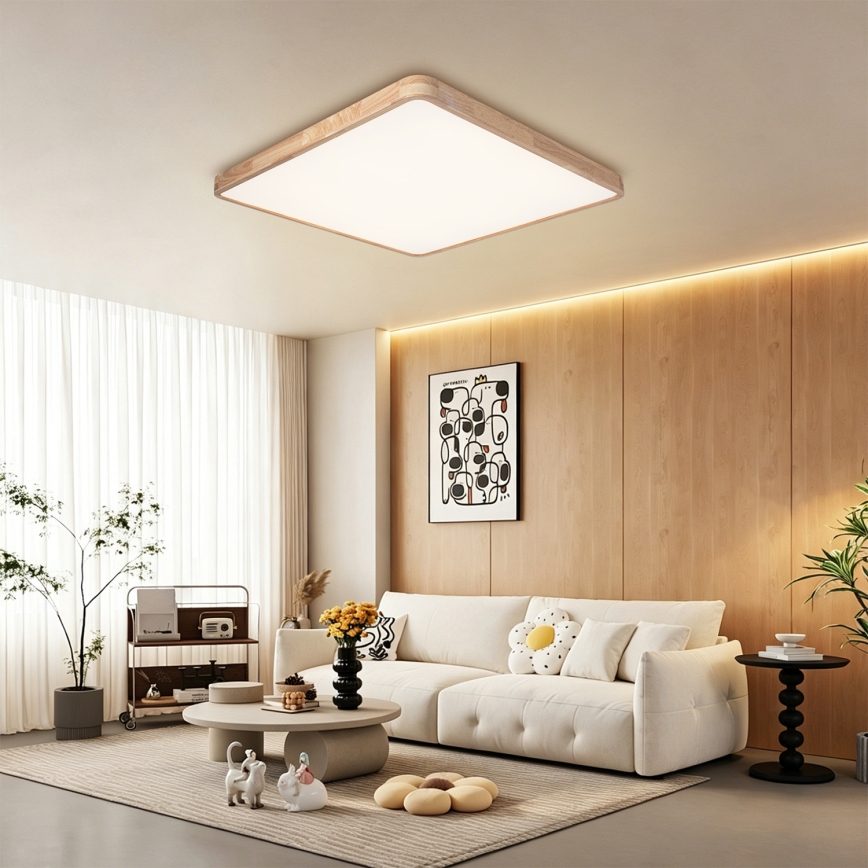 Brilagi - Ρυθμιζόμενο LED φωτιστικό οροφής WOODLINE SQUARE LED/100W/230V 3000-6000K σε απόχρωση δρυός 80x80 cm + τηλεχειριστήριο